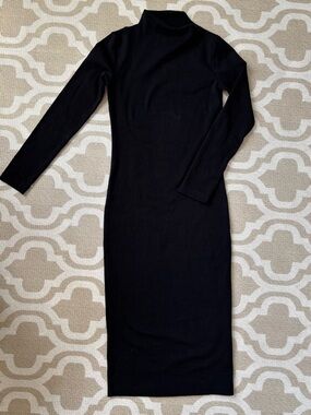 Black Long Sleeve Mi-Turtleneck Bodycon Dress